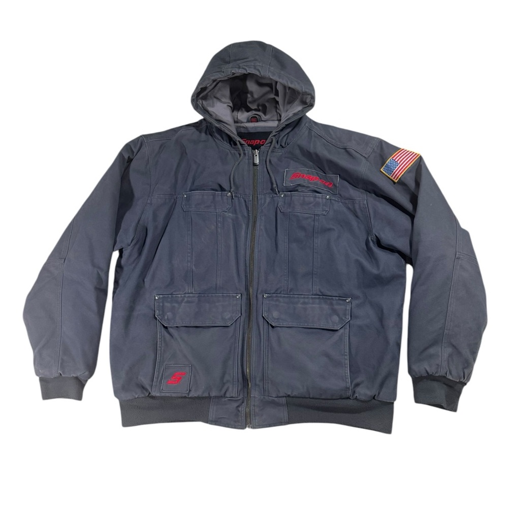 VTG Snap-On Tools Gray Canvas Heavyweight Full Zip Hooded Jacket Coat Mens 2XL